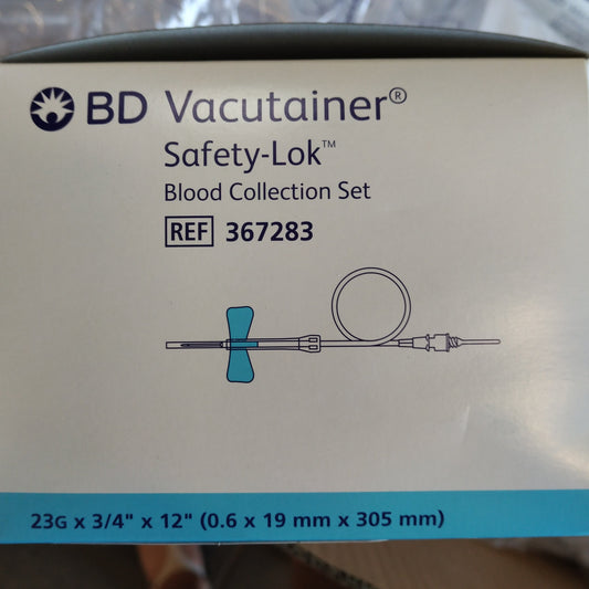23 G x .75 in. BD Vacutainer® Safety-Lok™ Blood Collection Set with 12 in. tubing and luer adapter features a forward-shielding safety mechanism (Box of 50)